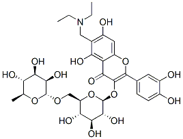3-[[6-O-(6-deoxy-alpha-L-mannopyranosyl)-beta-D-glucopyranosyl]oxy]-6-[(diethylamino)methyl]-2-(3,4-dihydroxyphenyl)-5,7-dihydroxy-4H-1-benzopyran-4-one 结构式