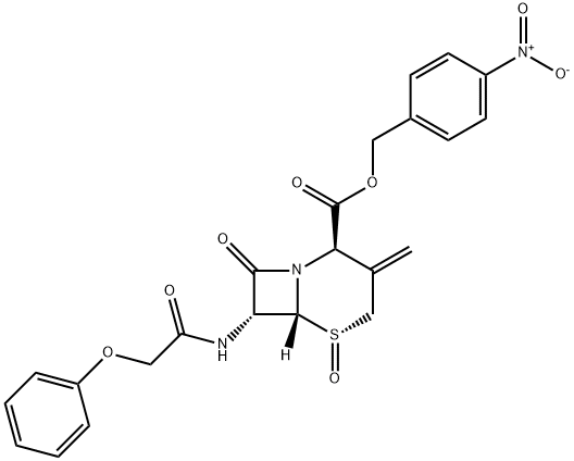 4-Nitrobenzyl [2R-(2alpha,5beta,6alpha,7beta)]-3-methylene-8-oxo-7-(phenoxyacetamido)-5-thia-1-azabicyclo[4.2.0]octane-2-carboxylate 5-oxide Struktur