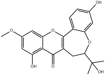 6,7-ジヒドロ-3,9-ジヒドロキシ-6-(1-ヒドロキシ-1-メチルエチル)-11-メトキシ-8H-[1]ベンゾピラノ[3,2-d][1]ベンゾオキセピン-8-オン 化学構造式