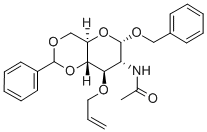 苄基2-乙酰氨基-3-O-烯丙基-4,6-O-亚苄基-2-脱氧-Α-D-吡喃葡萄糖苷 结构式