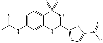 3,4-ジヒドロ-6-(メチルカルボニルアミノ)-3-(5-ニトロ-2-フラニル)-2H-1,2,4-ベンゾチアジアジン1,1-ジオキシド 化学構造式