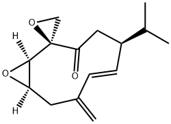 (1R,2R,5S,6E,10R)-8-メチレン-5-イソプロピルスピロ[11-オキサビシクロ[8.1.0]ウンデカ-6-エン-2,2'-オキシラン]-3-オン 化学構造式