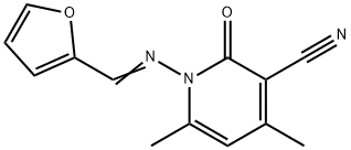 1,2-Dihydro-4,6-dimethyl-1-(furfurylideneamino)-2-oxopyridine-3-carbonitrile 结构式