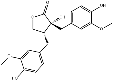 (3R)-3β,4α-Bis(3-methoxy-4-hydroxybenzyl)-3-hydroxytetrahydrofuran-2-one Struktur