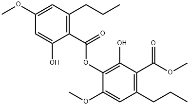 2-ヒドロキシ-3-[(2-ヒドロキシ-4-メトキシ-6-プロピルベンゾイル)オキシ]-4-メトキシ-6-プロピル安息香酸メチル 化学構造式