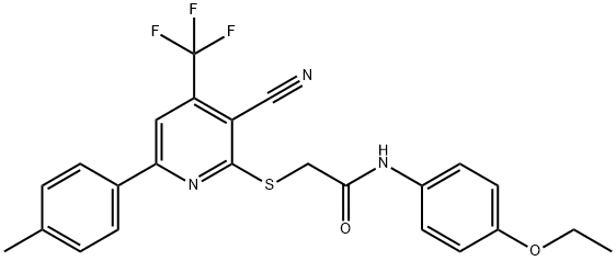 2-{[3-cyano-6-(4-methylphenyl)-4-(trifluoromethyl)-2-pyridinyl]sulfanyl}-N-(4-ethoxyphenyl)acetamide 结构式