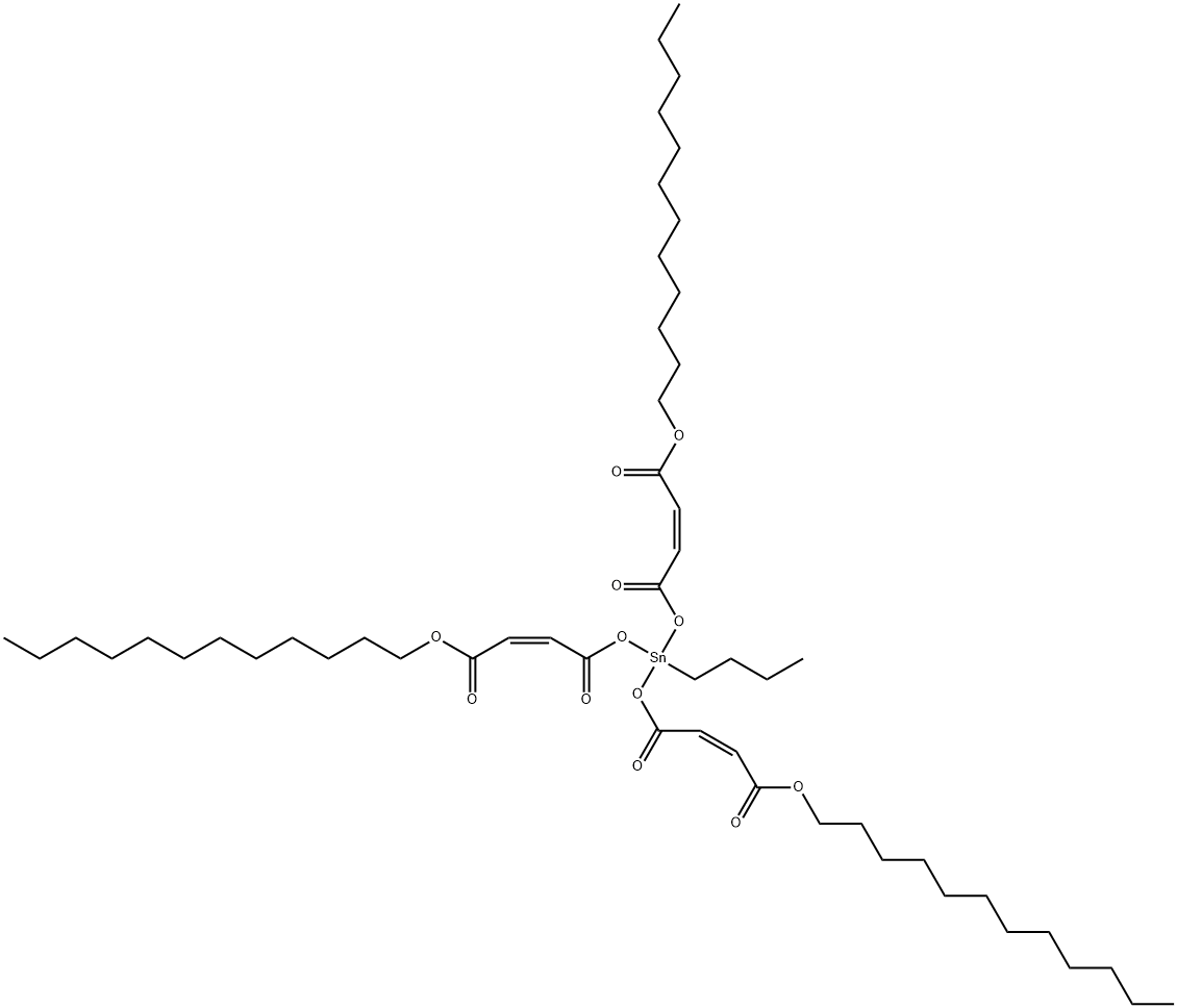 dodecyl (Z,Z,Z)-6-butyl-6-[[4-(dodecyloxy)-1,4-dioxobut-2-enyl]oxy]-5,7,12-trioxa-6-stannatetracosa-2,9-dienoate 结构式