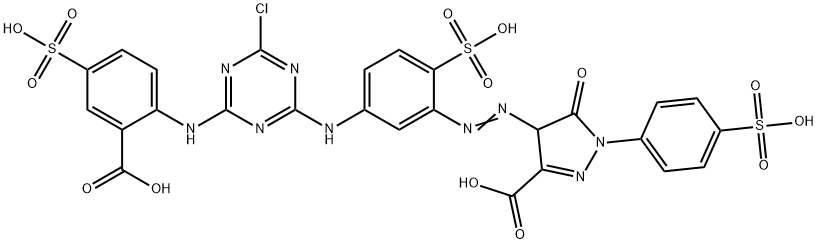 4-[[5-[[4-[(2-carboxy-4-sulphophenyl)amino]-6-chloro-1,3,5-triazin-2-yl]amino]-2-sulphophenyl]azo]-4,5-dihydro-5-oxo-1-(4-sulphophenyl)-1H-pyrazole-3-carboxylic acid Structure