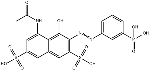5-(アセチルアミノ)-4-ヒドロキシ-3-[(3-ホスホノフェニル)アゾ]-2,7-ナフタレンジスルホン酸 化学構造式