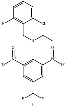 2-クロロ-N-[2,6-ジニトロ-4-(トリフルオロメチル)フェニル]-N-エチル-6-フルオロベンゼンメタンアミン 化学構造式