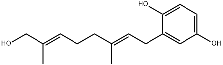 2-[(2E,6E)-8-ヒドロキシ-3,7-ジメチル-2,6-オクタジエニル]-1,4-ベンゼンジオール 化学構造式