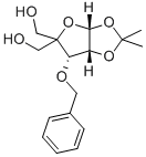 3-O-ベンジル-4-C-(ヒドロキシメチル)-1,2-O-イソプロピリデン-β-L-リキソフラノース 化学構造式