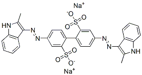 4,4'-ビス[(2-メチル-1H-インドール-3-イル)アゾ]-1,1'-ビフェニル-2,2'-ジスルホン酸二ナトリウム 化学構造式