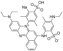 5-[(4-エチルアミノ-5-メチル-2-スルホナトフェニル)アミノ]-9-ジエチルアミノ-7-(2,6-ジメチル-3-ソジオスルホフェニル)ベンゾ[a]フェナジン-7-イウム 化学構造式