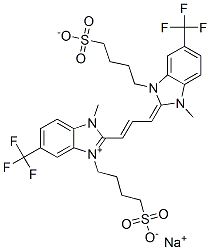 1H-Benzimidazolium, 2-[3-[1,3-dihydro-1-methyl-3-(4-sulfobutyl)-5-(trifluoromethyl)-2H-benzimidazol-2-ylidene]-1-propenyl]-1-methyl-3-(4-sulfobutyl)-5-(trifluoromethyl)-, hydroxide, inner salt, sodium salt Structure