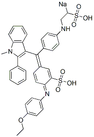 6-[(4-Ethoxyphenyl)imino]-3-[(1-methyl-2-phenyl-1H-indol-3-yl)[4-[(2-sodiosulfoethyl)amino]phenyl]methylene]-1,4-cyclohexadiene-1-sulfonic acid 结构式