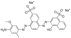 4-[(4-アミノ-2-メチル-5-メトキシフェニル)アゾ]-1'-ヒドロキシ-[1,2'-アゾビスナフタレン]-4',6-ジスルホン酸二ナトリウム 化学構造式