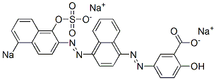 2-Hydroxy-5-[[4-[(1-hydroxy-5-sodiosulfo-2-naphthalenyl)azo]-1-naphthalenyl]azo]benzoic acid sodium salt Struktur