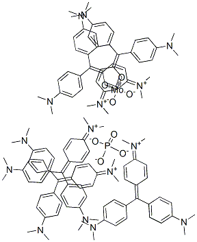 N-[4-[ビス[4-(ジメチルアミノ)フェニル]メチレン]-2,5-シクロヘキサジエン-1-イリデン]-N-メチルメタンアミニウム/モリブデン酸/りん酸,(1:x:y) 化学構造式