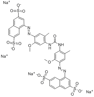 4,4'-[カルボニルビス[イミノ(5-メトキシ-2-メチル-4,1-フェニレン)アゾ]]ビス[2,6-ナフタレンジスルホン酸]四ナトリウム 化学構造式