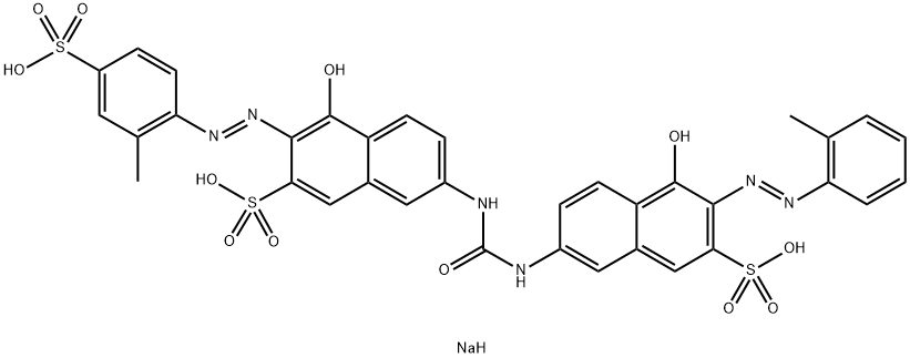 trisodium 4-hydroxy-7-[[[[5-hydroxy-7-sulphonato-6-[(o-tolyl)azo]-2-naphthyl]amino]carbonyl]amino]-3-[(2-methyl-4-sulphonatophenyl)azo]naphthalene-2-sulphonate  Struktur