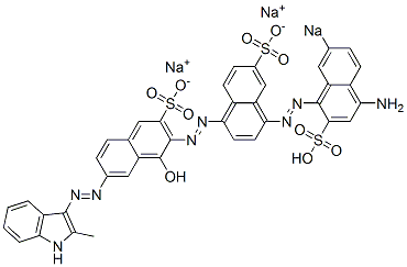 4-[(4-Amino-7-sodiosulfo-1-naphthalenyl)azo]-7'-[(2-methyl-1H-indol-3-yl)azo]-1'-hydroxy[1,2'-azobisnaphthalene]-3',6-disulfonic acid disodium salt Structure