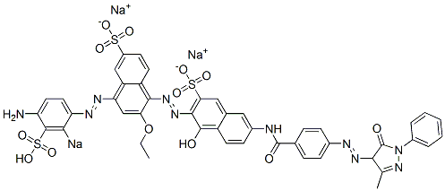 4-[(4-Amino-2-sodiosulfophenyl)azo]-2-ethoxy-1'-hydroxy-6'-[[4-[(4,5-dihydro-3-methyl-5-oxo-1-phenyl-1H-pyrazol-4-yl)azo]benzoyl]amino][1,2'-azobisnaphthalene]-3',6-disulfonic acid disodium salt Structure