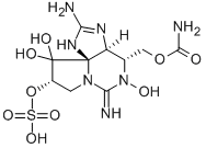(3aS,10aS)-2,6-ジイミノ-4α-(カルバモイルオキシメチル)-9α-(ヒドロキシスルホニルオキシ)-2,3,3aα,4,5,6,8,9-オクタヒドロ-1H,10H-ピロロ[1,2-c]プリン-5,10,10-トリオール 化学構造式