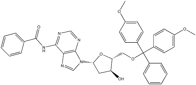 N6-ベンゾイル-5'-O-(4,4'-ジメトキシトリチル)-2'-デオキシアデノシン 化学構造式