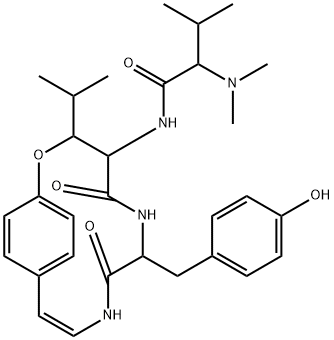 2-(Dimethylamino)-N-[7-[(4-hydroxyphenyl)methyl]-3-(1-methylethyl)-5,8-dioxo-2-oxa-6,9-diazabicyclo[10.2.2]hexadeca-10,12,14(1),15-tetren-4-yl]-3-methylbutanamide 结构式