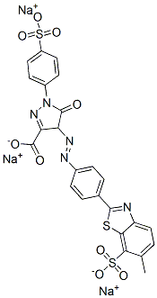 trisodium 4,5-dihydro-4-[[4-(6-methyl-7-sulphonatobenzothiazol-2-yl)phenyl]azo]-5-oxo-1-(4-sulphonatophenyl)-1H-pyrazole-3-carboxylate Structure