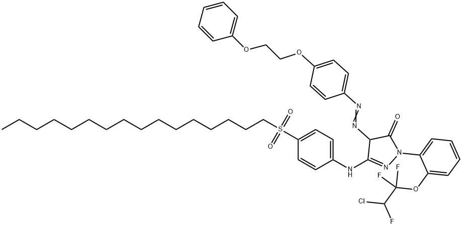 2-[2-(2-chloro-1,1,2-trifluoroethoxy)phenyl]-5-[[4-(hexadecylsulphonyl)phenyl]amino]-2,4-dihydro-4-[[4-(2-phenoxyethoxy)phenyl]azo]-3H-pyrazol-3-one 结构式