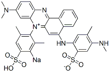 9-Dimethylamino-7-(2,6-dimethyl-3-sodiosulfophenyl)-5-[(5-methyl-4-methylamino-2-sulfonatophenyl)amino]benzo[a]phenazin-7-ium Struktur