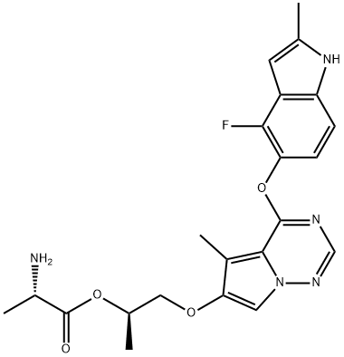 1-[[4-[(4-氟-2-甲基-1H-吲哚-5-基)氧基]-5-甲基吡咯并[2,1-F][1,2,4]三嗪-6-基]氧基]-2-丙醇 L-丙氨酸酯, 649735-63-7, 结构式