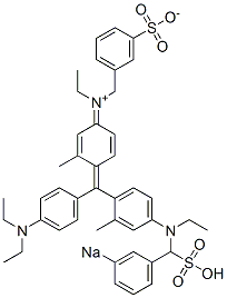 hydrogen [4-[[4-(diethylamino)phenyl][4-[ethyl[(3-sulphonatobenzyl)amino]-o-tolyl]methylene]-3-methylcyclohexa-2,5-dien-1-ylidene](ethyl)(3-sulphonatobenzyl)ammonium, sodium salt Struktur