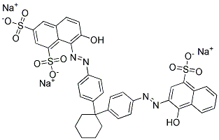 7-ヒドロキシ-8-[[4-[1-[4-[(1-ヒドロキシ-4-スルホ-2-ナフチル)アゾ]フェニル]シクロヘキシル]フェニル]アゾ]-1,3-ナフタレンジスルホン酸三ナトリウム 化学構造式