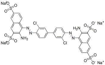 4,4'-[(3,3'-ジクロロ-1,1'-ビフェニル-4,4'-ジイル)ビス(アゾ)]ビス[3-アミノ-2,7-ナフタレンジスルホン酸]四ナトリウム 化学構造式