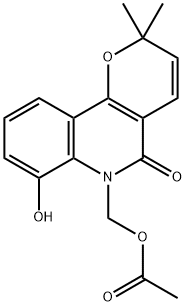 6-[(アセチルオキシ)メチル]-5,6-ジヒドロ-7-ヒドロキシ-2,2-ジメチル-2H-ピラノ[3,2-c]キノリン-5-オン 化学構造式