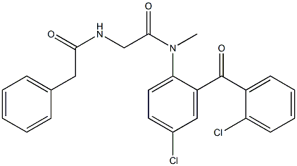 N-[4-chloro-2-(2-chlorobenzoyl)phenyl]-N-methyl-2-[(2-phenylacetyl)ami no]acetamide 结构式