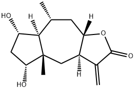 (3aR)-3a,4,4a,5,6,7,7aα,8,9,9aβ-デカヒドロ-5α,7α-ジヒドロキシ-4aβ,8α-ジメチル-3-メチレンアズレノ[6,5-b]フラン-2(3H)-オン 化学構造式