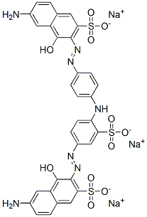 trisodium 6-amino-3-[[4-[[4-[(7-amino-1-hydroxy-3-sulphonato-2-naphthyl)azo]phenyl]amino]-3-sulphonatophenyl]azo]-4-hydroxynaphthalene-2-sulphonate 结构式