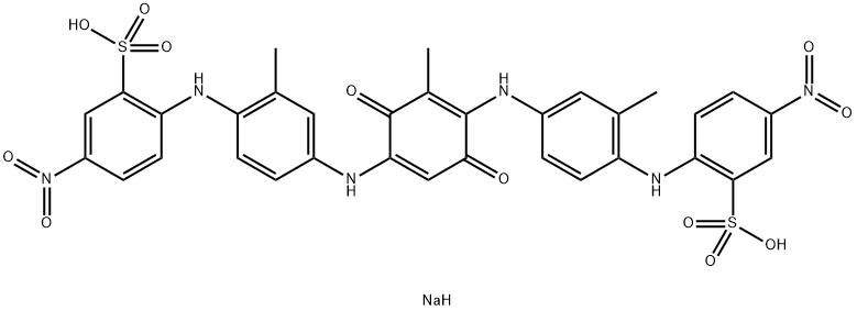 2,2'-[(2-甲基-3,6-二氧代-1,4-环己二烯-1,4-二基)二[亚氨基(2-甲基-4,1-亚苯基)亚氨基]]二(5-硝基苯磺酸)二钠 结构式