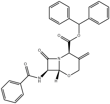 (2R,6R,7R)-7-(苯甲酰氨基)-3-亚甲基-8-氧代-5-氧杂-1-氮杂双环[4.2.0]辛烷-2-羧酸二苯甲基酯, 67977-91-7, 结构式