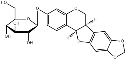 [[(6aR,12aR)-6a,12a-ジヒドロ-6H-[1,3]ジオキソロ[5,6]ベンゾフロ[3,2-c][1]ベンゾピラン]-3-イル]β-D-グルコピラノシド 化学構造式