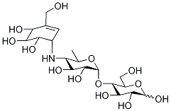 4-O-[4-[[(1S)-4β,5α,6β-トリヒドロキシ-3-(ヒドロキシメチル)-2-シクロヘキセン-1β-イル]アミノ]-4,6-ジデオキシ-α-D-グルコピラノシル]-D-グルコース 化学構造式