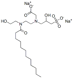 N-[2-[(2-Hydroxyethyl)(1-oxododecyl)amino]ethyl]-N-(2-hydroxy-3-sulfopropyl)glycine disodium salt 结构式