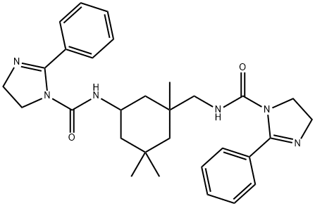 N-[3-[[[[(4,5-ジヒドロ-2-フェニル-1H-イミダゾール)-1-イル]カルボニル]アミノ]メチル]-3,5,5-トリメチルシクロヘキシル]-4,5-ジヒドロ-2-フェニル-1H-イミダゾール-1-カルボアミド 化学構造式