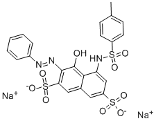 4-ヒドロキシ-5-[[(4-メチルフェニル)スルホニル]アミノ]-3-(フェニルアゾ)-2,7-ナフタレンジスルホン酸二ナトリウム 化学構造式