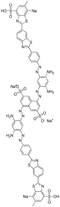 4,8-Bis[[2,4-diamino-5-[[4-[6-(6-methyl-7-sodiosulfobenzothiazol-2-yl)benzothiazol-2-yl]phenyl]azo]phenyl]azo]naphthalene-2,6-disulfonic acid disodium salt 结构式