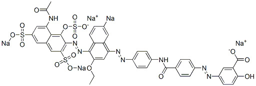 5-[[4-[[4-[[4-[[8-Acetylamino-1-hydroxy-3,6-bis(sodiosulfo)-2-naphthalenyl]azo]-3-ethoxy-7-sodiosulfo-1-naphthalenyl]azo]phenyl]aminocarbonyl]phenyl]azo]-2-hydroxybenzoic acid sodium salt 结构式